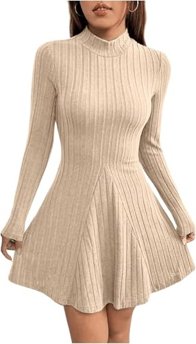 TrendiMax Robe pour Femme Automne Hiver Décontractée Manches Longues Mini Robes Patineuse trapèze Courte de fête Robe d'hiver Elegant Dress