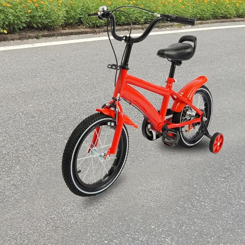 Bicicleta infantil de 14 pulgadas, para 3 a 6 años, con ruedas estabilizadoras, campana y doble freno de altura ajustable