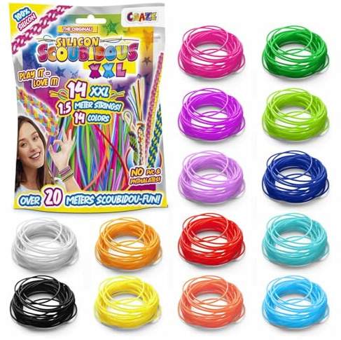 Craze SCOUBIDOU Bandset XXL – 14 silikonband i 14 färger – Skubidubänder pysselset för barn, kreativ och färgglad, perfekt för barns födelsedag och presenter