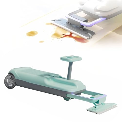 TUPOSTAR Carrito De Limpieza para NiñOs con Asiento, Fregona RetráCtil Ajustable De 3 Velocidades, Una SolucióN Divertida Y Eficaz,Verde,Dual Drive