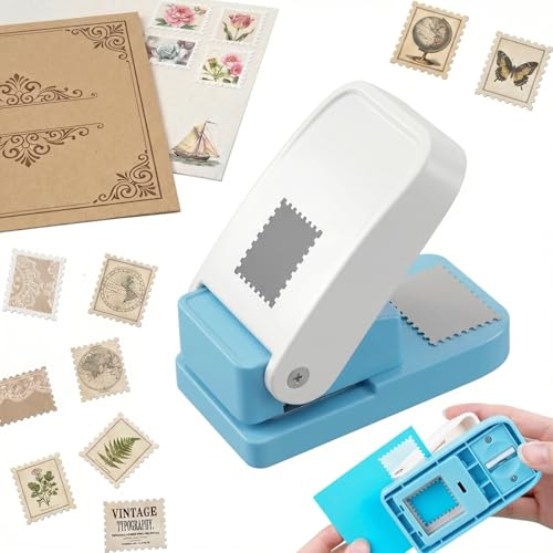 Rectangular Postage Stamps Punch 1X0.8 Inch Scalloped Edge Craft Tool | Lever Action Stamp Cutters for ADHD DIY Paper Crafting Scrapbooking Card Making Stickers Gift Tags Journaling Arts Supplies