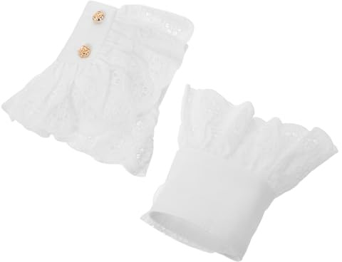 Angoily Puños de Poliéster Accesorios Elegantes Diseño Retro de Encaje Blanco Desmontables para Mujer Perfectos para Banquetes y Ocasiones Formales