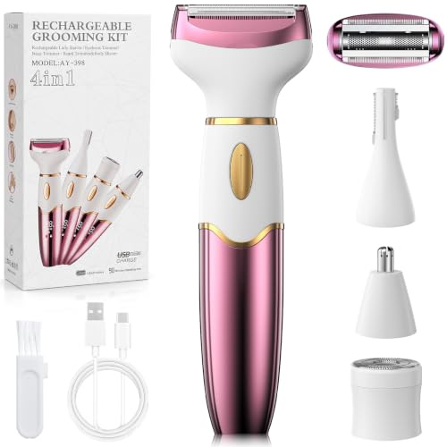 OHFAMO Afeitadora Eléctrica Mujer 4 en 1 Sin Dolor, Rasuradora Bikini Impermeable IPX7 Uso Seco y Húmedo, Depiladora Facial Mujer Recargable USB para Cejas, Nariz, Axilas, Piernas y Zonas Íntimas