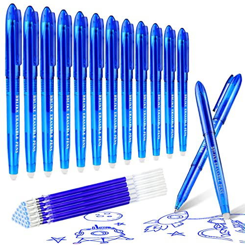 BBLIKE Erasable Pens - 12 Pcs Blue Rub Out Pens and 20 Refills, 0.7mm Rubber Rollerball Pens, Pen with Eraser on the End, Handwriting Writing Pens for Adults Kids School Office Stationary