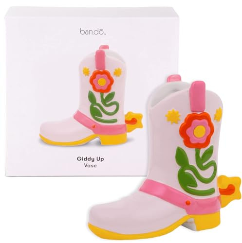 ban.do Kleine Cowboystiefel-Vase, bunte Keramik-Regaldekoration für Zuhause oder Büro, einzigartige Blumenvase, dient auch als Stiftebecher, Giddy Up