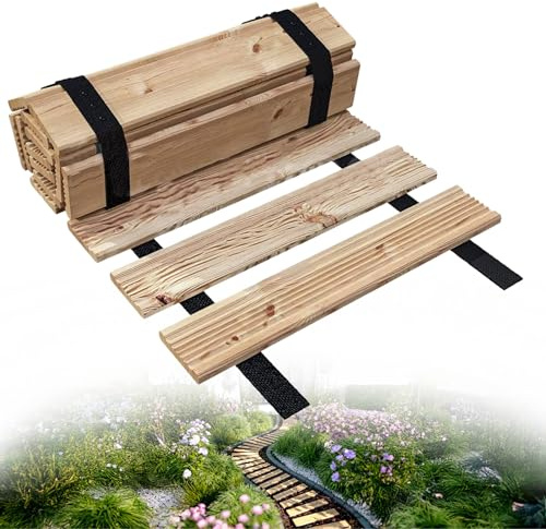 Floranica Percorso da giardino arrotolabile 30cm x 6 m Non impregnato tagliabile legno di larice Pavimento in legno srotolabile