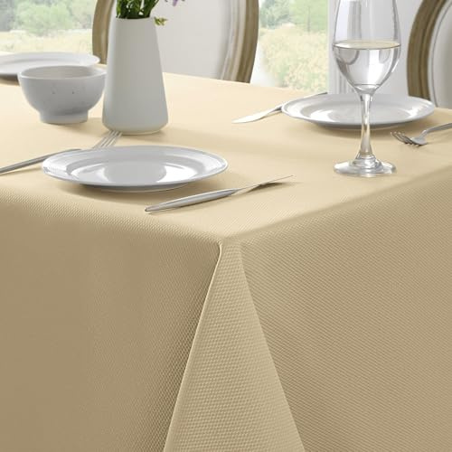 Softalker Rektangulär jacquardmönstrad bordsduk, 152 x 365 cm, minimalistiskt mönster, skrynkelbeständig, vattentålig, tvättbar, vaxbordsduk för fest, bankett, middag, beige