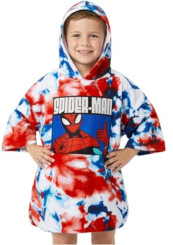 Marvel Spiderman Serviette de Bain Enfant Serviette de Plage à Capuche Ado Poncho Enfant pour Bain Plage ou Piscine Essentiel Voyage (Bleu/Blanc, 10-13 Ans)