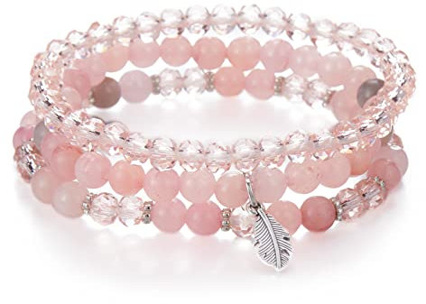 FULU AUTUMN Perlenarmband Stretch Damen Armband Mehrschichtiges Boho Modeschmuck für Mama Oma und Frau Geburtstagsgeschenk(Pink)