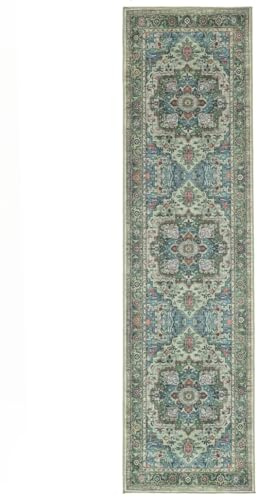 RugVista Georgia Oriental, Teppich, Moderne Teppiche, 80 x 300 cm, Rechteckig, Mittlerer Stapel, Wohnzimmer, Schlafzimmer, Küche, Diele, Maschinenwäsche, Oeko_tex_100, Grün/Multi