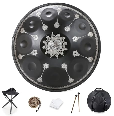WOLWES HANDPAN DRUM Percussion Instruments 432HZ/440HZ Handpan Drum 9/10/12 Notes 22 inch Handpan Drum in D Minor For Sound Healing Personal Meditation Yoga Professional Percussion Instruments(Size:10