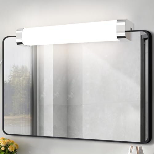 meoaow Lámpara de espejo para baño Lámpara de pared LED - Lámpara de baño 10W Color de luz blanca neutra 4000K Aplique de pared Espejo con abrazadera Lámpara de baño cromada 37cm