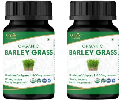 ORGANIC SPREE Barley Grass 120 Tablets | USDA Organic Certified | Hordeum Vulgare (Barely Grass) | Supports Detox & Immune Health* | Dietary Supplement 120tab - Pack of 2
