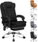ALFORDSON Ergonomischer Bürostuhl, Schreibtischstuhl mit Wärmemassagefunktion, Leinenstoff Computerstuhl mit gepolsterten Armlehnen und weicher Kopfstütze, Drehstuhl mit Rollen, Dunkelschwarz, Leinen