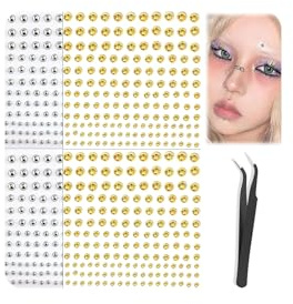 Kinretixia 4 pièces clou de lèvre, faux clou de nez, clou de sourcil, clou de nez non pénétrant à coller sur autocollant de nombril, punk Y2K argent or