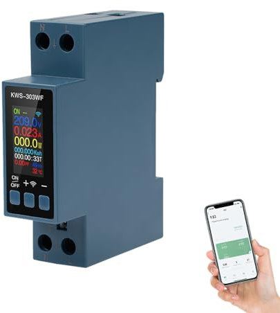 DEWIN 8 in 1 Misuratore Consumo Elettrico WiFi 40A AC85-290V Contatore Energia Elettrica WiFi Tuya Smart Meter con Protezione da Sovratemperatura e Sovracorrente(KWS-303WiFi)