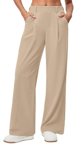 Timuspo Stoffhose Dmen Weites Bein Elegant Marlene Dietrich Hosen Hohe Taille Plissee Hose Sommer Anzughose Khaki XL