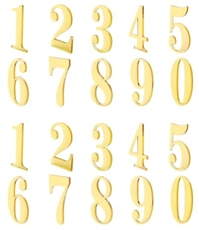 DIYCUT 20 Pièces Doré Autocollants Numéros de Maison, Chiffres Adhésifs, Numéro Maison Extérieur, Chiffres de 0 à 9, pour Boîte aux Lettres, Porte d'Entrée et Boîte de Rangement Extérieur