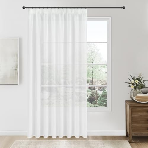 Topfinel 1 cortinas blancas con cinta fruncidora para el salón para el sistema de rieles, cortinas semitransparentes, cortinas de gasa claras, 300 x 260 cm