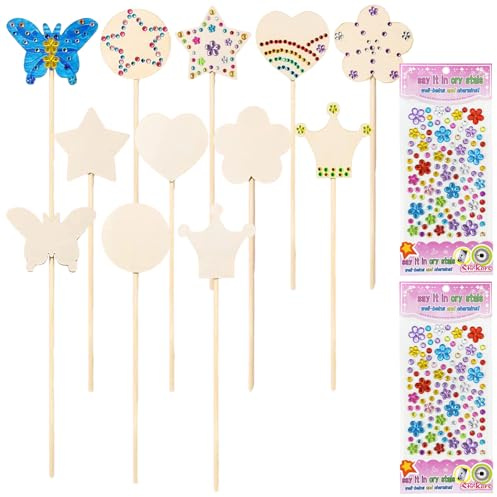 ZYEKIU 12 Pezzi Creativo Bacchette Magiche Fai con Adesivi, Lavoretti Creativi per Bambini da Colorare con Stelle, Kit Lavoretti Creativi per Bambini, Regalo Bambina Adatto più Adatto Alle Ragazze