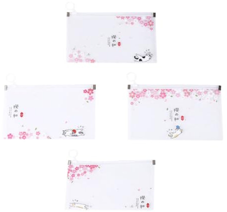 jojofuny Pochette de Rangement Étanche en Plastique PP pour Fournitures Scolaires et Dossiers, Lot de 4, Format Moyen, Motif Dessins Animés Colorés, Fermeture Clip Couleur Aléatoire