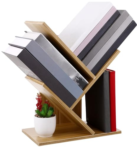 Toyvian 3 Layers Tree Bookshelf Small Desktop Book Storage Rack Density Board Space-saving Easy to Install for Room Corners and Narrow Corridors