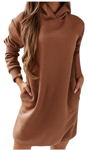 Generisk huvtröja för kvinnor, lång sweatklänning, långärmad med huva | Tröja elegant tröjklänning med fickor huva oversize huvtröja sport huvtröja långärmad sweatshirt bekväm vinterklänning