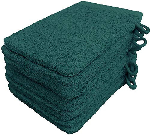 Lanudo Pure Line Waschlappen Waschhandschuh, 10er Set, Reine Frottier Baumwolle, 21 x 15 cm, Farbe Petrol
