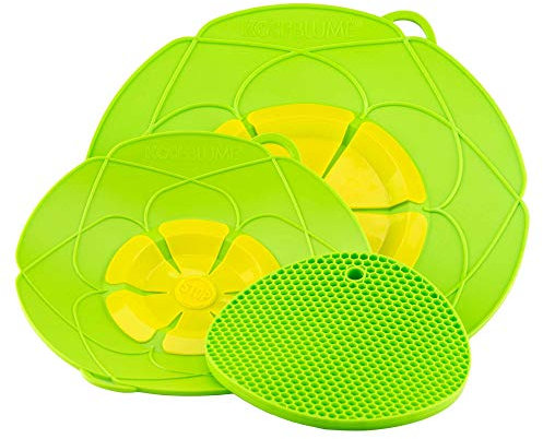 Kochblume Profi-Set für Töpfe von 14 bis 28 cm mit Bionic Multipad als Set in der bunten Box | Silikon Überkochschutz und Untersetzer/Topflappen (Limette)