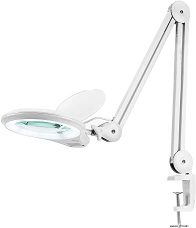 Neatfi 1,200 Lumens LED Magnifying Lamp with Clamp, 13CM Lens Desk Magnifying Glass with Light, Dimmable, 5D/20-Diopter, 4 Brightness Level, Magnifier with Light for Crafts, Beauty & Hobby (White)