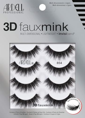 Ardell 3D Faux Mink Lashes 854 - Lightweight False Eyelashes with Invisiband, Dramatic Volume and Flare, 4-Pair, 1-Pack