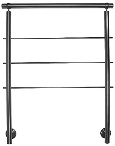 TIBU Edelstahl Geländer Handlauf für seitliche Montage 0,8m - 5,95m für Treppe Balkon Terrasse mit waagerechte Streben - Variante: Länge 140 cm mit 2 Pfosten und 3 Streben Seitenabstand 30mm