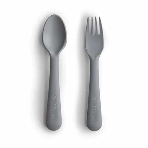 Mushie Fork and Spoon Set for Kids | Flatware Cutlery | 1x Set of Dinnerware Pieces | Reuseable | Dishwasher- and Microwave Safe | Easy for Baby or Child to Hold | Made in Denmark (Smoke)
