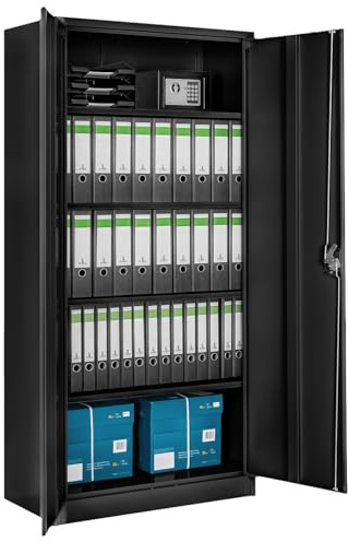 tectake Armoire de Bureau métallique 80 x 40 x 180 cm avec Serrure Rangement Bureau avec 5 Compartiments pour Classeur Rangement Documents Industriel Meuble 2 Portes, 4 Étagères Réglables en Hauteur