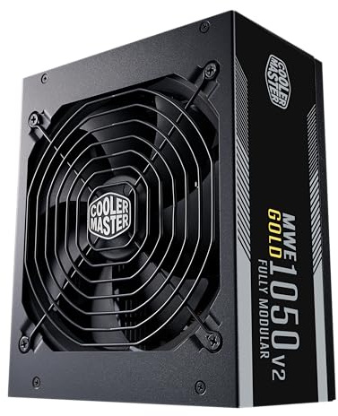 Cooler Master MWE Gold 1050 V2 ATX 3.0, Vollmodulares PC-Netzteil – ATX 3.0-Unterstützung, 80 Plus Gold, 1050 Watt Netzteil mit Flacher schwarzer Verkabelung, 140mm FDB-Lüfter, Hochtemperaturschwelle