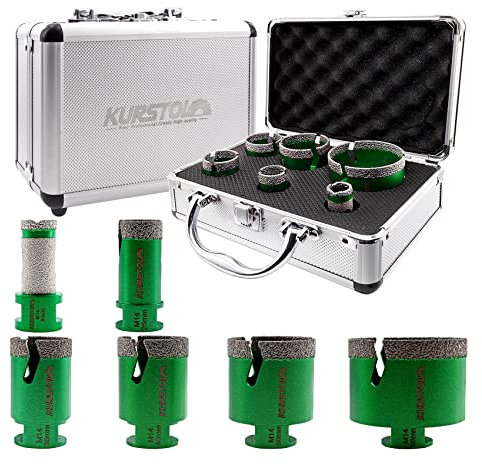 KURSTOL Tile Hole Saw Kit - 5pcs Diamond Core Drill Bits 25/35/40/50/68MM+1pc 20MM Versatile Diamond Drilling Milling Bit M14 thread for Porcelain Ceramic Tile Granite Marble Angle Grinder