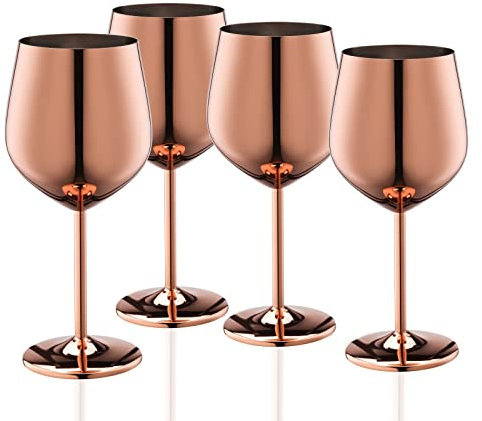 WOTOR verres à vin rose gold Set de 4, 540 ml verre à vin en acier inoxydable, verre a vin incassable Pour extérieur, voyage, camping et piscine (rose gold)