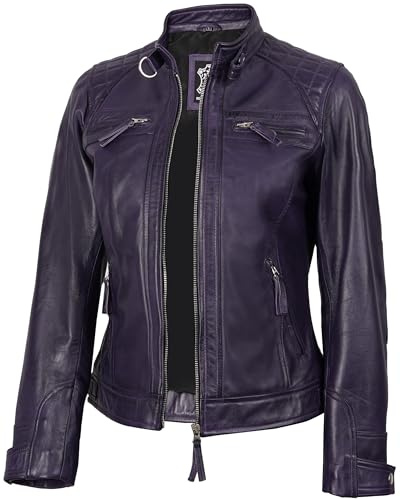 fjackets Vestes en cuir pour femme - Capuche amovible et veste bomber en cuir d'agneau véritable pour femme, M
