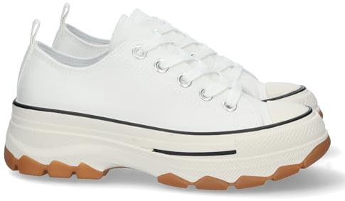 Zapatilla de Plataforma para Mujer, Comoda, Estilo Bamba, Material de Lona, y Cierre de Cordones