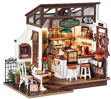 Rolife Casa de Muñecas Casa en Miniatura con Accesorios Hecha a Mano Kits Modelo para Adultos para Construir Juguetes Navidad Regalos de Cumpleaños para Mujeres (NO.17 Café)