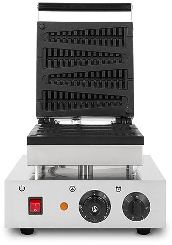 VERTES Waffeleisen am Stiel, 4 Waffeln gleichzeitig, 80 Stück pro Stunde, regelbar 0°-300°C, teflonbeschichtet, Waffel Gusseisen mit Edelstahlgehäuse, Waffle Maker 1800 Watt, Timerfunktion, Kaltgriff
