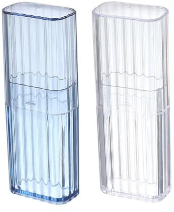 2 Stück Wattestäbchen Behälter für Reisen, Tragbare Mini Aufbewahrungs Box, Klare Wattestäbchen Organisator mit Staubdichtem Deckel für Baumwolltupfer Haarbinder Zahnstocher(klares Blau + klares Weiß)