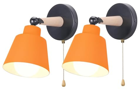 iDEGU - Set di 2 applique da parete retrò vintage E27, lampadario industriale in legno e metallo regolabile, lampada da parete per interni con interruttore, applique moderna per camera da letto