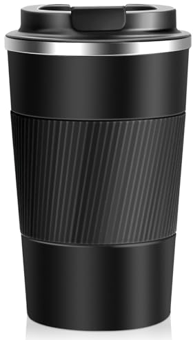 Travel Mug, Insulated Coffee Cup with Leakproof Lid, Reusable Coffee Cup Travel Mug for Hot Drink, Vacuum Stainless Steel Water Bottle, Portable Coffee Mug for Car Outdoor Picnic Office (Black)