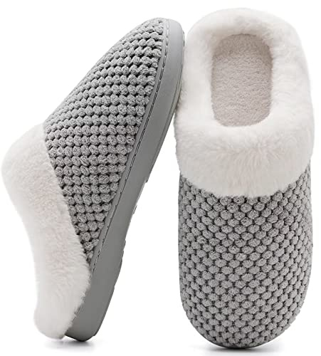 Mabove Ladies House Slippers Memory Foam Slippers for Women Comfortable Warm Cosy Non Slip Indoor Outdoor Home Slippers(Iron Grey,6.5UK)