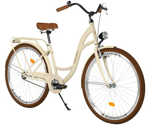 Balticuz OU Bicicletta comfort olandese da donna, bici da città, stile retrò, vintage, beige, marrone, 28 pollici, 1 marcia