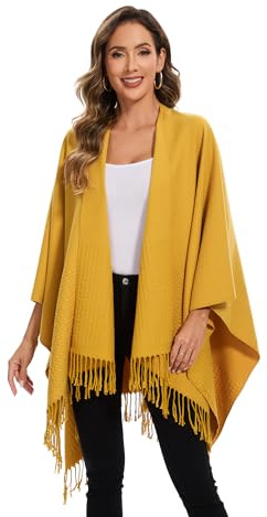 colornival Poncho for Women, Oversized Knitted Shawl Wrap, Warm Open Front Cape, Wearable Blanket Cardigan Coat for Autumn and Winter
