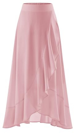 Timormode Women 2025 Summer Long Skirt Flowy Ruffle Beach Skirts Elastic Waist A-line Chiffon Casual Split Midi Skirt TMS8006 Blush M