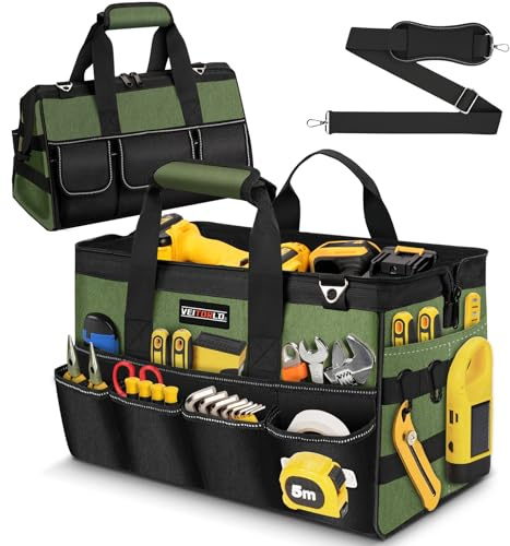 Profi-Werkzeugtasche mit 21 Fächern–Robuste Werkzeugaufbewahrung für Elektriker, Mechaniker & Handwerker, Weiche Griffe, Reißverschluss&Tragegurt, Geschenke Ideal für Männer zu Valentinstag