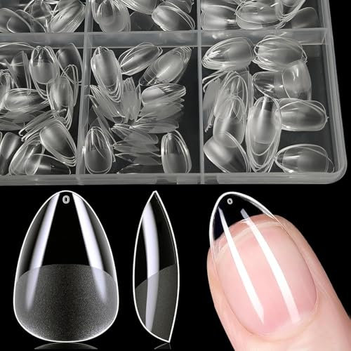 600Pièces Capsule Faux Ongles, Court Almond-Shaped Nails Ongle, 12 Tailles Capsules Americaine Ongles pour Ongles Gel, Kit Ongle Capsule pour Manucure, DIY
